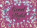 Good night image with pink background golden stars and black text