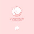 Good night logo. White cat is sleeping. Bed linen emblem. Good night logo bed linen.