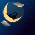 Good night.On the moon, a black cat stretches Royalty Free Stock Photo