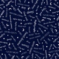 Good night pattern. Seamless print. Blue background. Vector illustration. Moon, stars textile print. Royalty Free Stock Photo