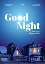 Good night poster with houses and moon in dark sky Royalty Free Stock Photo