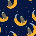 Good night seamless pattern with pretty sleeping bear