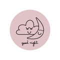 Good night sleepy cloud and moon pink sticker. Kids design Royalty Free Stock Photo