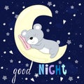 Good night vector card with bear sleep on the moon