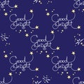 Good night. Vector seamless pattern of handwritten words and stars. Royalty Free Stock Photo