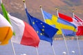 European flags at coastline background Royalty Free Stock Photo