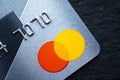 MasterCard credit card, silver digits and colorful logo Royalty Free Stock Photo