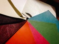 Good quality natural leather various color, samples from the skin, colored leather close up.