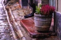 Old street flower pot, town Royalty Free Stock Photo