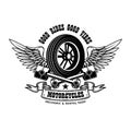Good Rides Good Vibes. Emblem Template With Winged Wheel And Pistons. Design Element For Poster, Logo, Label, Sign, T Shirt.