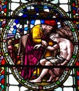 The Good Samaritan in stained glass Royalty Free Stock Photo