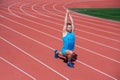 Always in good shape. sportsman flex muscles outdoor. muscular guy do stretching. man in yoga pose. sports and healthy Royalty Free Stock Photo