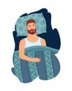 Good sleep rules and man sleeps on pillow vector illustration. Template healthy sleep. Good night relaxation. Helpful