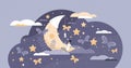 Good sleep scene with cute moon in sweet dreams fantasy tiny person concept Royalty Free Stock Photo