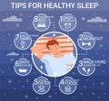 Good sleep tips. Better sleeping rules concept, care quality healthy dreaming, vector illustration Royalty Free Stock Photo