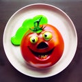 Good smiling tomato the plate,top view.Generative ai