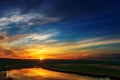 Good sunset in clouds over river Royalty Free Stock Photo