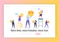 Good Teamwork Organization Concept Landing Page. Funny Male and Female Character Holding Smiley in Hand. Happy Business