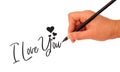 I love you hand writing with pencil isolated on white background, wording design, lettering. Minimalist banner design