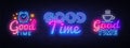 Good Time collection neon signs vector. Good Times design template concept. Neon banner background design, night symbol Royalty Free Stock Photo