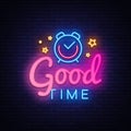 Good Time neon sign vector. Good Time Design template neon sign, light banner, neon signboard, nightly bright Royalty Free Stock Photo