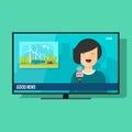 Good TV news vector illustration, flat cartoon television studio Royalty Free Stock Photo