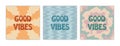 Good Vibes groovy lettering set. Vector illustration of slogan in trendy vintage design. Trippy abstract backgrounds and good Royalty Free Stock Photo