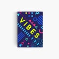 Good vibes poster template, art creative pattern on dark blue background, memphis style, vertical modern poster with