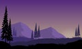 A Good view of the silhouettes of mountains and cypress trees at night. Vector illustration