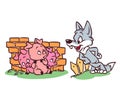 Good Wolf Three Little Pigs Tale cartoon Royalty Free Stock Photo