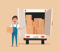 Good worker. Cartoon vector illustration. Relocation. Moving service