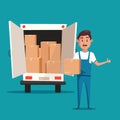 Good worker. Cartoon vector illustration. Relocation. Moving service