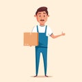 Good worker in uniform. Cartoon vector illustration. Relocation