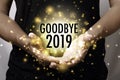 Goodbye 2019 with hand Royalty Free Stock Photo