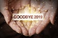 Goodbye 2019 with hand Royalty Free Stock Photo