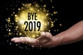 Goodbye 2019 with hand Royalty Free Stock Photo