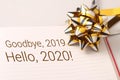 Goodbye 2019 and hello 2020 with gold decoration Royalty Free Stock Photo