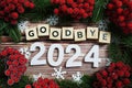 Goodbye 2024 holidays celebration with christmas decorations background