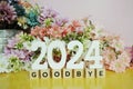 Goodbye 2024 New year background with flower decoration