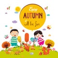 Goodbye summer. Hello autumn happy smiling girls and boys. Royalty Free Stock Photo