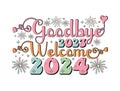 Goodbye 2023 Welcome 2024, retro, typography, vintage colorful vector