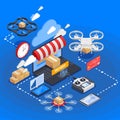 Goods Delivery By Drones Isometric Composition Royalty Free Stock Photo