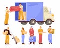 Goods Delivery with Man Carrier or Courier Working Vector Set