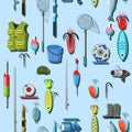 Goods for fishing. Equipment and accessories for recreation and hunting on reservoirs. Isolated on white background