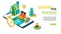 Goods for hiking - modern colorful isometric web banner Royalty Free Stock Photo