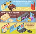 Goods Online Delivery Isometric Banners