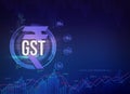 Goods and Services Tax India, GST with Indian rupee symbol, abstract background with GST tax slabs illustration, GST finance back