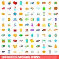 100 goods storage icons set, cartoon style Royalty Free Stock Photo