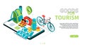 Goods for tourism - modern colorful isometric web banner Royalty Free Stock Photo