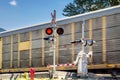 Goods Train at a Level Crossing